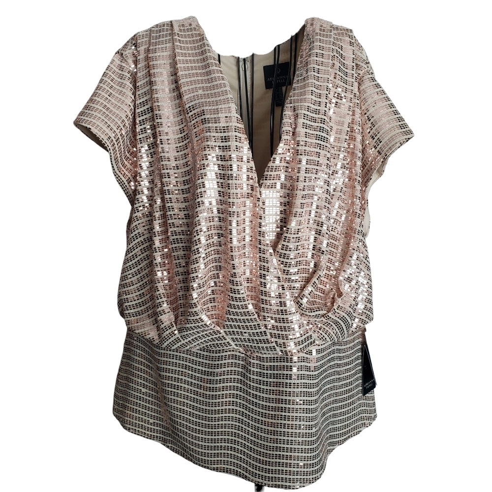 NWT ADRIANNA PAPELL Gold Embellished Surplice Evening Wrap Top, Size 16W - Picture 3 of 9